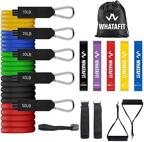 Whatafit Resistance Bands Set (16pcs), Exercise Bands with Door Anchor, Handles, Carry Bag, Legs Ankle Straps for Resistance Training, Physical Therapy, Home Workouts (Set3)