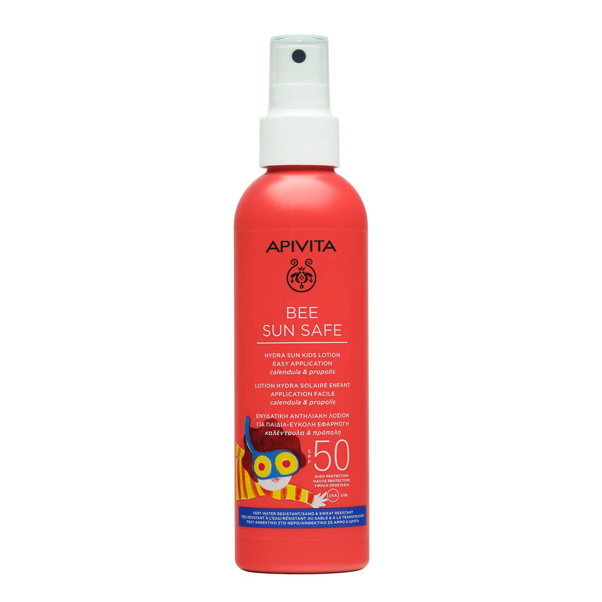 Apivita Bee Sun Safe Hydra Sun Kids Lotion-Easy Application SPF50 200ml - Spray Sunscreen Lotion with Propolis, Calendula & Marine Algae- UVA & UVB Protection - Sweat, Sand and Water Resistant