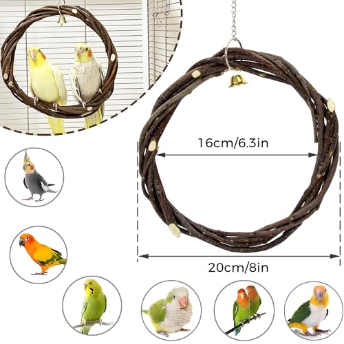 Natural Wood Bird Swing Toy for Parakeets, Sturdy Bird Perches for Cage Hemp Rope Swing, Parakeet Toys Climbing Chewing Perch Stand for Parrot, Budgies, Cockatiels, Conures - Image 3