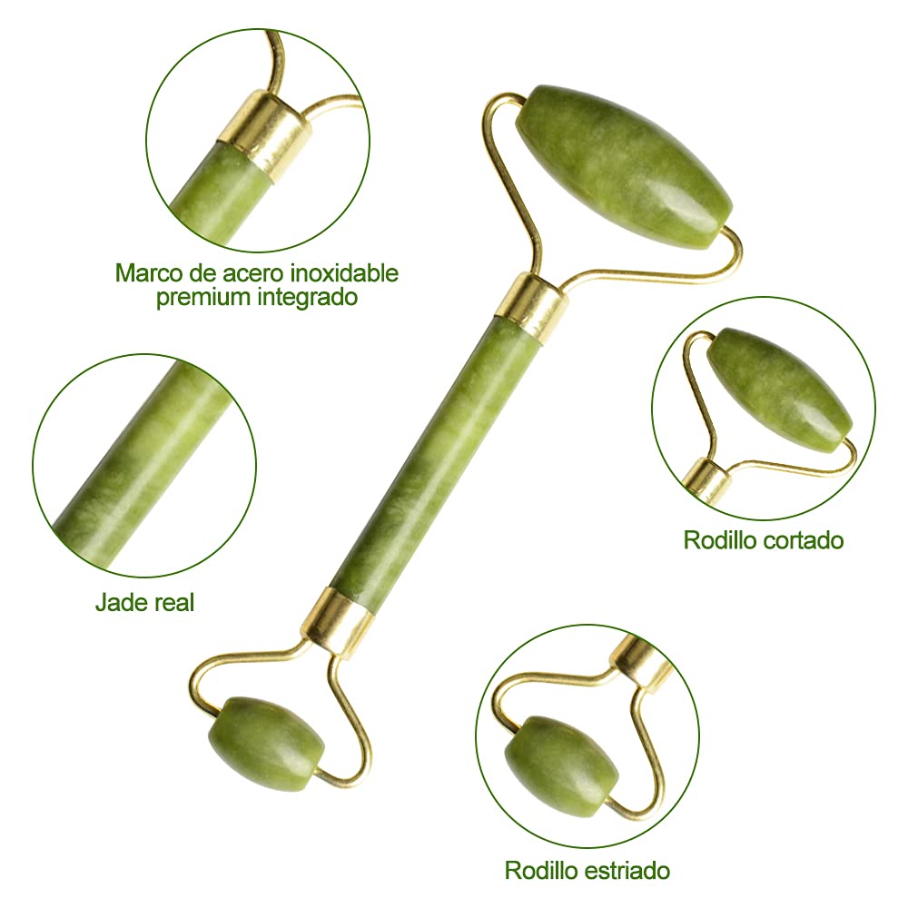 Rodillo Masajeador Facial de Jade: LOMAXFR Kit Rodillo Jade y Gua Sha,  Rodillo Piedra Jade Usado para Belleza de Cuello, Facial, Ojos y Cuidado de  La Piel : Amazon.com.mx: Salud y Cuidado