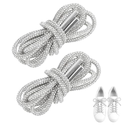 Respleiej Rhinestone Shoe Laces 2Pcs White Glitter Shoe Laces 47 Rhinestone Shoelaces for Sneakers Bling Diamond Rope Shoes Strings for Boots Hoodies Shorts Replacement Lace for Woman Man