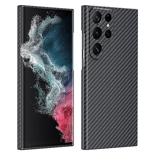 RIZZ Carbon Fiber Case for Samsung Galaxy S22 Ultra 5g [3D Texture Hand Feel] Slim Thin Real Aramid Fiber S22 Ultra Phone Cover Military-Grade Fall Protection