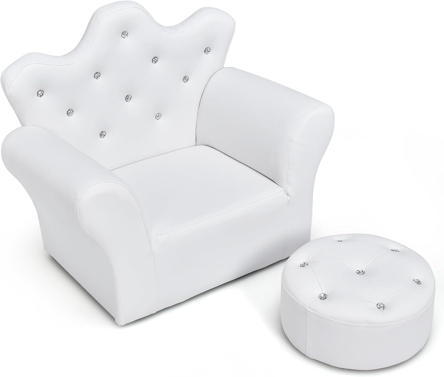 Toddler Chair, Toddler Chairs Comfy, Princess Kids Couch with Ottoman, Toddler Couch with Wooden Frame and PVC Leather, Kids Sofa for Girls and Boys, Ideal for Bedroom, Living Room