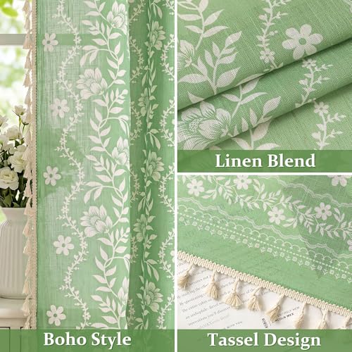Image of MYSKY HOME Boho Floral Curtains 96 Inch Long for Living Room Sage Green
