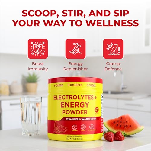 Image of Keto Vitals Energy Powder + Electrolytes with 100mg Natural Caffeine, L Theanine & Organic Lion's Mane Extract - 60 Servings Energy Drink Powder for Workouts - Sugar Free Electrolytes