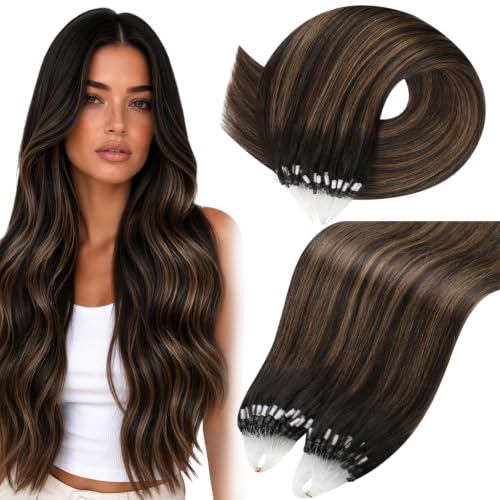Moresoo Micro Loop Hair Extensions Human Hair, Dark Brown to Chestnut Brown