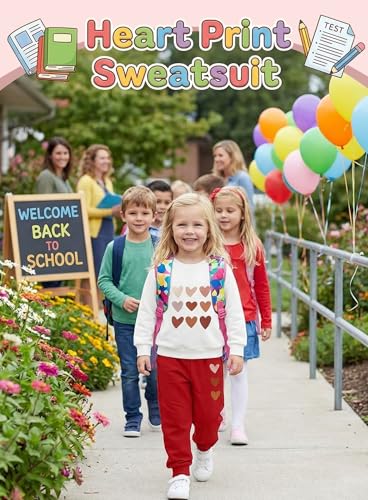 Image of Cute Toddler Girls Sweatsuit - Casual Heart Print Child Clothes Fall Outfit