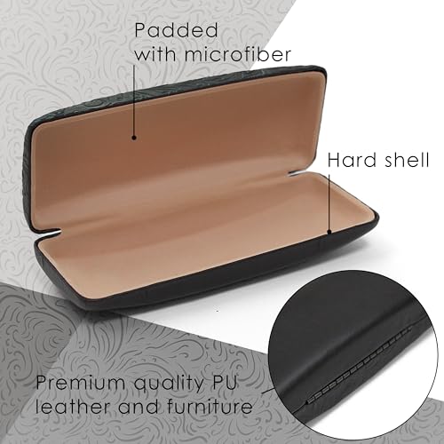 Image of Women's Hard Eyeglass Shell Case with Floral Embossing - Premium PU Leather Glasses Hard Shell Red Purple Black Brown