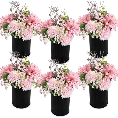 DIYDOFUN Pink Flowers Table Centerpieces - Set of 6 Pre-Made Daisy Floral Arrangements with Black Metal Vase for Birthday, Baby Shower, Party, Events Celebration Decorations - Dusty Pink & Rose Gold