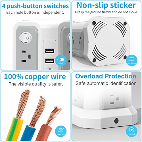 Surge Protector Power Strip Tower With Usb C Port(Pd18W),10Ft Extension Cord With 12 Ac Outlets 5 Usb Charging Ports, Passus Power Tower Surge Protection For Home Office Dormroom #TOP5