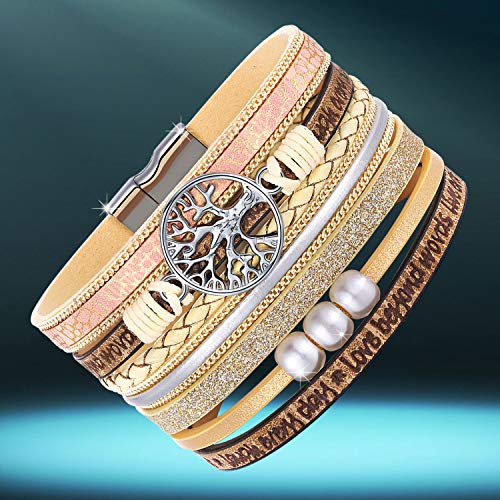 Desimtion BC009-BEIGE Inspirational Gifts, Tree Of Life Leather Bracelets For Women, Trendy Stuff For Teen Girls, Christmas Birthday Gifts thumb #5