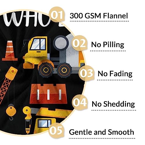 Construction Truck Blanket Gifts - 40x50 Inches Funny Throw Blanket for Boys - Black Soft Fuzzy Excavator Blankets for Bed, Couch & Living Room