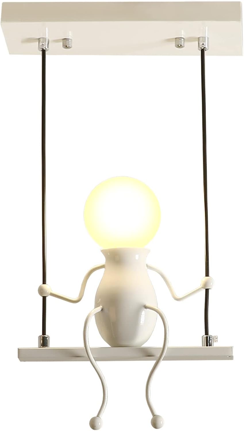 Creative LED Pendant Lighting Modern Little People Ceiling Pendant Light Fixture Adjustable Hanging Lights Kitchen Island Iron Cartoon Doll Chandeliers Bedrooms 1×E26 Baking Paint (Black, One)