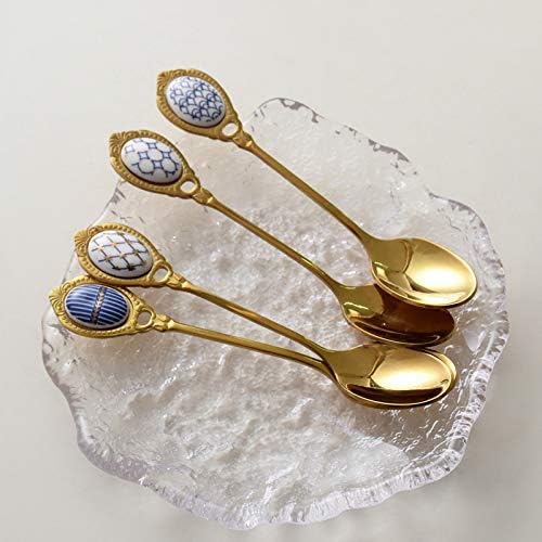 Silverware Flatware Set, 1/4/6/8/10/12 Pcs Creative Embossed Coffee Stirring Spoon Palace Style Dessert Spoon Afternoon Tea Small Spoon(Brown,12 Pieces)