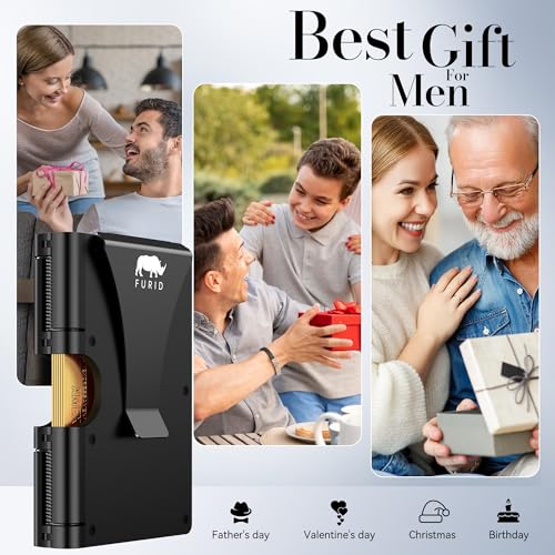 card wallet for men slim minimalist metal wallets with money clip - rfid thin front pocket credit card holder - gift for men husband father at anniversay brithday