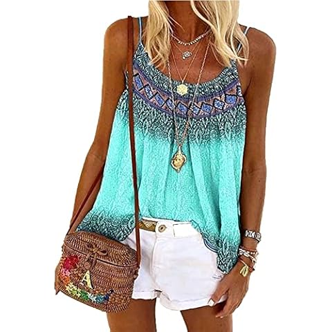 Shileyov Women Summer Strappy Tank Tops Loose Casual Sleeveless Shirts Beach Floral Cami Plus Size Green L Cover