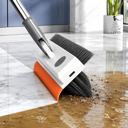 Image of 3-in-1 Bathroom Cleaning Brush with Wiper, Long Handle 180 Rotating Floor Scrub Brush for Tiles, Toilet, Kitchen & Bathroom, V-Shaped Bristles Cleaning Tool
