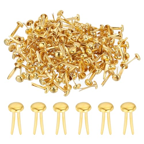 PATIKIL 200 Piezas Pasadores de Latón de Papel Pasadores Divididos Mini Brads Redondos de Cabeza Plateada para Manualidades Scrapbooking Color Dorado 5 x 9 mm