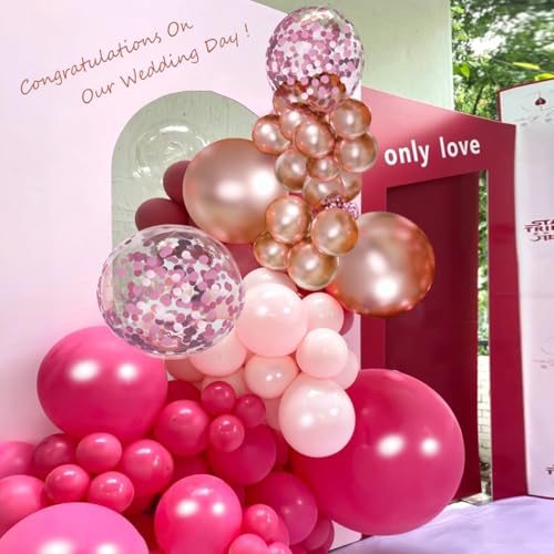 Image of MEBAY Rose Red Pink Champagne Balloon Arch Garland Kit, 146 Pcs Hot Pink Confetti Rose Gold Tender Pink White Balloons for Graduation Birthday Party Baby Shower Wedding Decorations