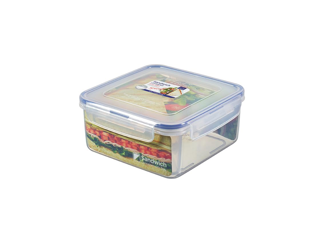 LocknLock To Go Sandwich Box with Divider, 1.2 L, 100% Airtight and Waterproof Storage Container, Dishwasher and Microwave Safe, BPA-Free Lunch Boxes with Dividers, Meal Prep Containers
