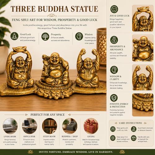 Figura de Buda Risueño de Metal 4 Pulgadas Dorado miniatura 2