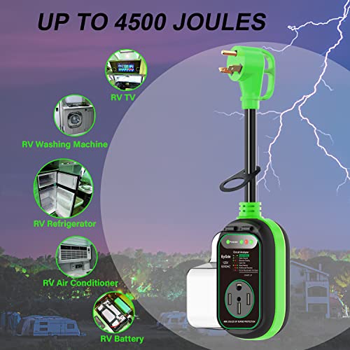 Image of EyGde 30 Amp to 50 Amp RV Adapter with Surge Protector, Patented 4500J 30 Amp Male to 50 Amp RV Adapter Plug, RV Circuit Analyzer Voltage Protector with Waterproof Cover for Camper Travel Trailer