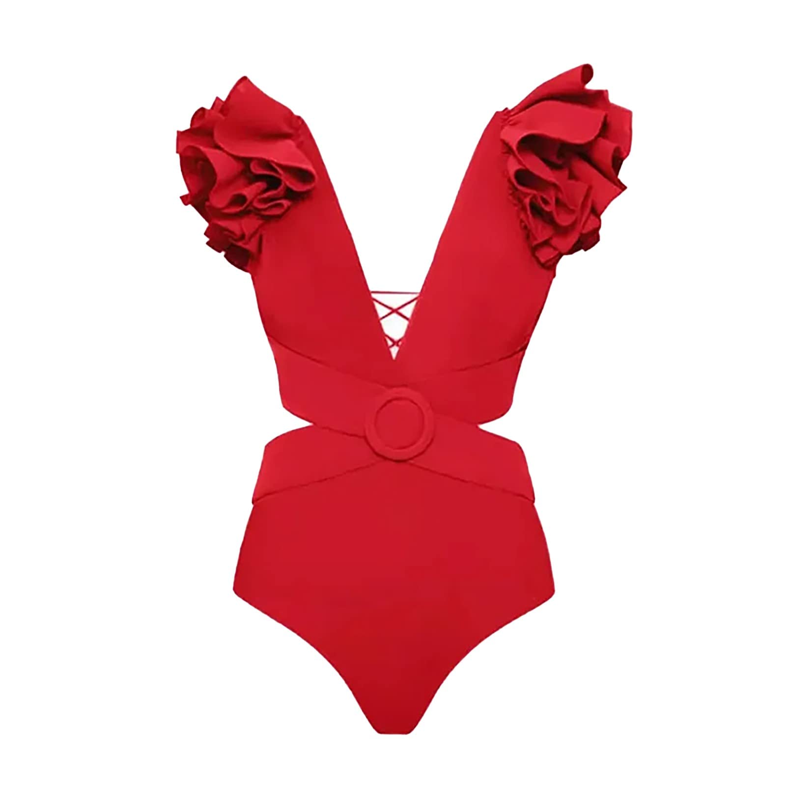 Generico Costume da Bagno Intero Tuta Intera da Bagno Donna A Tinta Unita Elegante Mare Monospalla Scollatura Profonda Tessuto Asciugatura Rapida Costume Intero Piscina Donna Piscina Chic