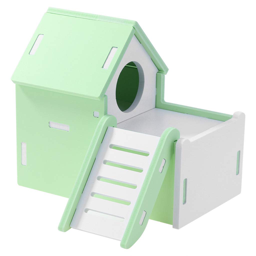 Barlingrock Hamster House Hideout Hideaway Exercise Toys for Rat, Color Hamster Wooden Toy Ladder Dwarf Hamster Mouse Small Animal Kingdom,Durable Odorless Non-Toxic Wooden Deluxe 2-Story Hut