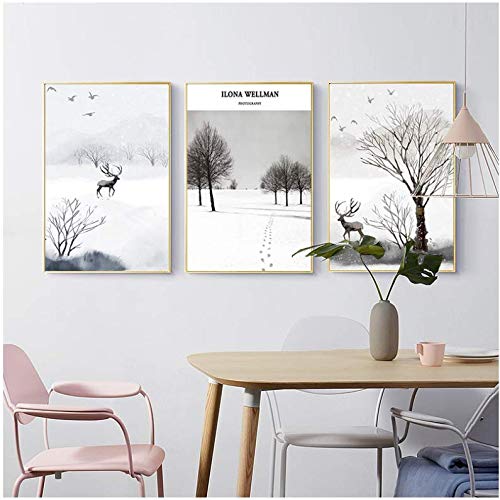 Toile peinture hiver avec grand cerf pour créer une ambiance cocooning dans votre chambre