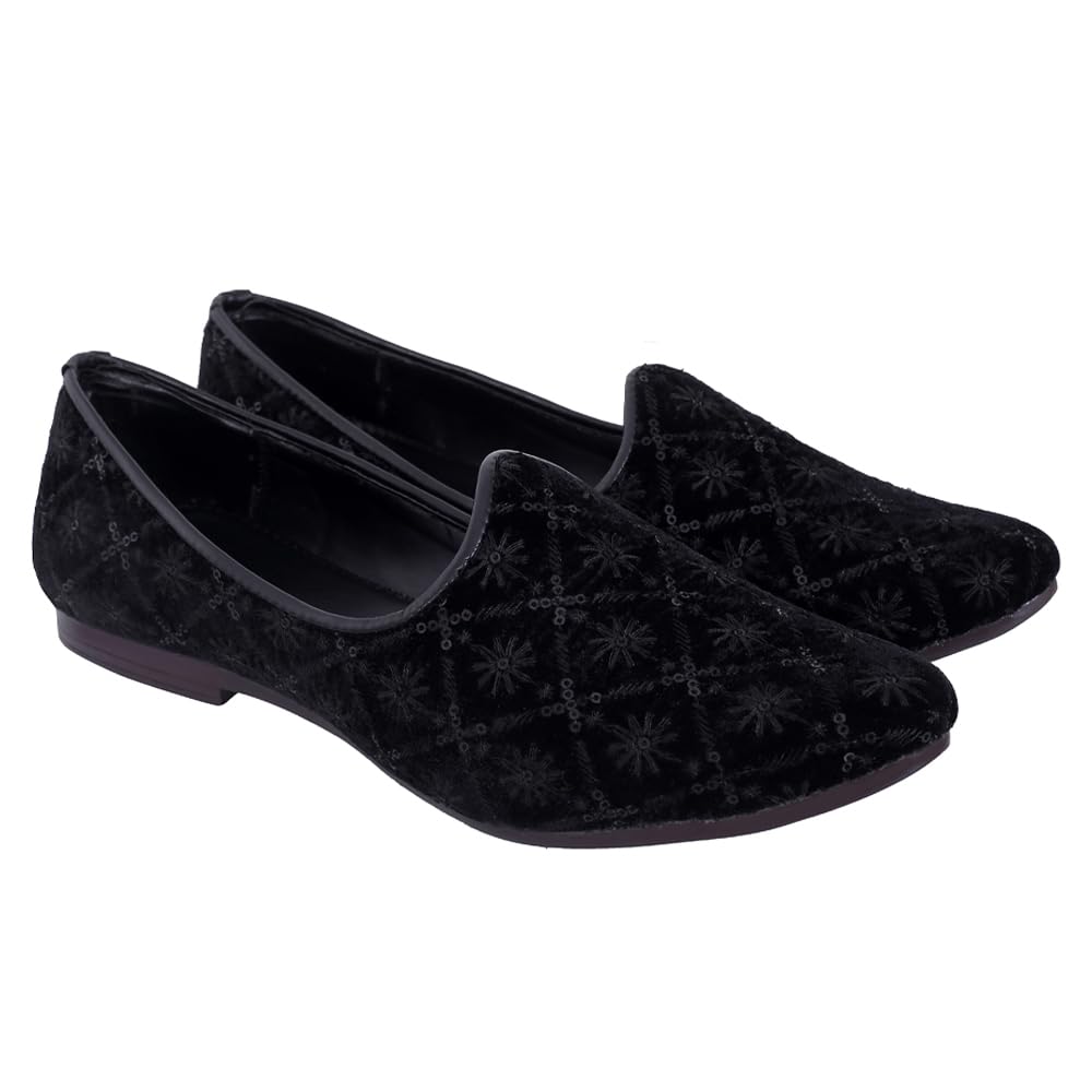 catbird Men’s Embroidered Ethnic Jutti Loafers|Slip-On Mojari with Sequin Floral Work | Wedding, Party Mojaris for Men-picture-18