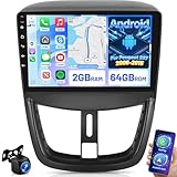 [2+64GB] Android Autoradio pour Peugeot 207 2006 2015, Autoradio 9 Pouces avec Écran Tactile, CarPlay & Android Auto, WiFi, GPS, Radio FM RDS, Caméra de Recul