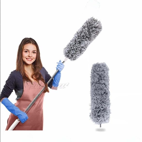 Microfiber Feather Duster Bendable & Extendable Fan Cleaning Duster with 100inches Washable Duster | Window Blind | Lint Free Feather Duster Cleaning Roof,Ceiling Fan,Blinds,Cobwebs Stainless Steel