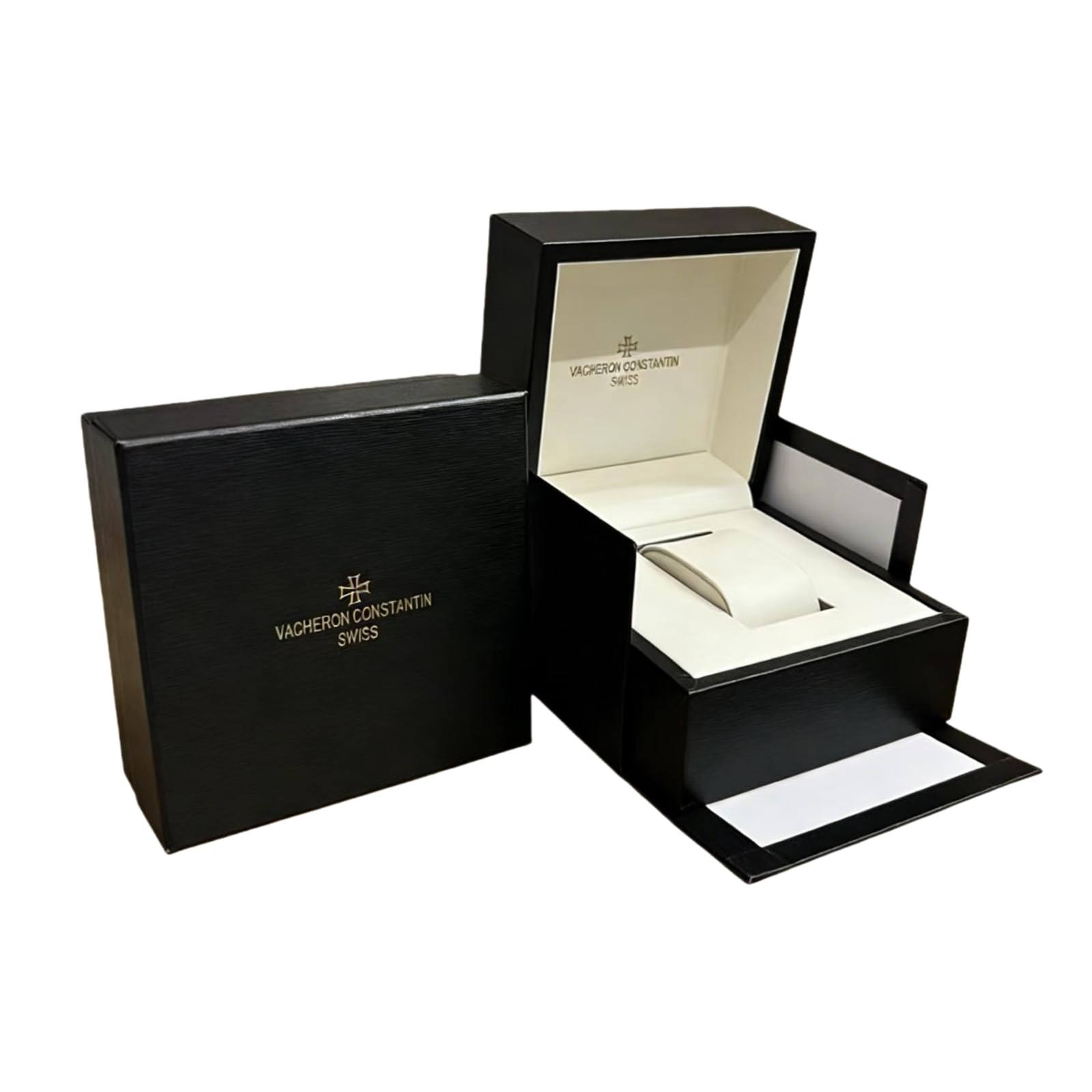 Scatola Orologi Nera Custodia Quadrata Compatta Esterno Testurizzato Interno Crema Organizer per Vacheron Constantin Overseas