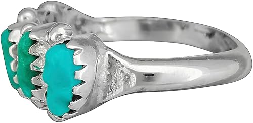 Vista 3 de Tamaño 6-925 Anillo de cabujón turquesa ovalado de la belleza durmiente de la plata esterlina, diseño rectangular segmentado, joyería de piedras