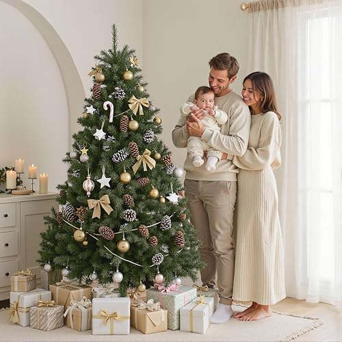JOYIN 6 FT Full Size Christmas Tree, Green Artificial Xmas Tree with Hinged Branches Includes Metal Stand & Gloves, Easy Setup Fake Looks Real for Christmas Festive Apartment Indoor Decor by JOYIN - Image 6