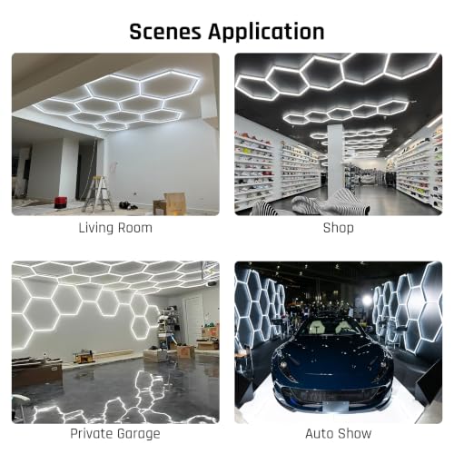 Gneng Hexagon Garage Lights, Ultra Bright LED 6500K 156W 17280LM; Hex Light for Garage Lights Ceiling Led, Barber, Workshop, Basement,Gym(5 Grids Hexagon Light) - image 4