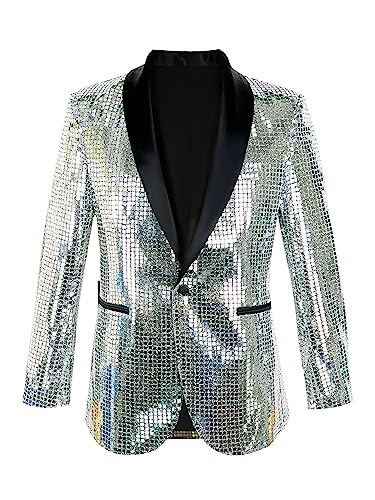 Nawgut Sequin Blazer Metallic Suit Disco Prom Shiny Jacket Wedding Party Banquet Fashion Tuxedo for Mens Adult2