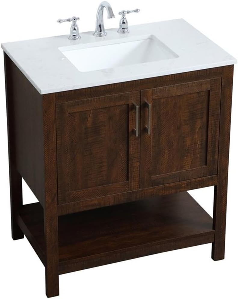 Elegant Decor Aubrey 30" Single Quartz Top Bathroom Vanity in Espresso