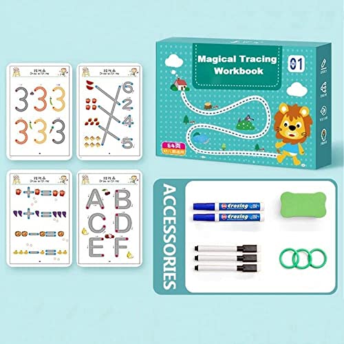 Magical Tracing Workbook Set,Magic Tracing Workbook for Kids,Reusable Writing Practice Book,Pen...