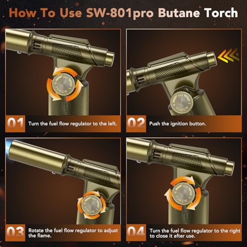 Image of Butane Torch,Professional Metal Micro Torch, Waterproof and Windproof Blow Torch, Refillable & Adjustable Torch Lighter for Baking, Cooking, Welding (Butane Gas not Included)