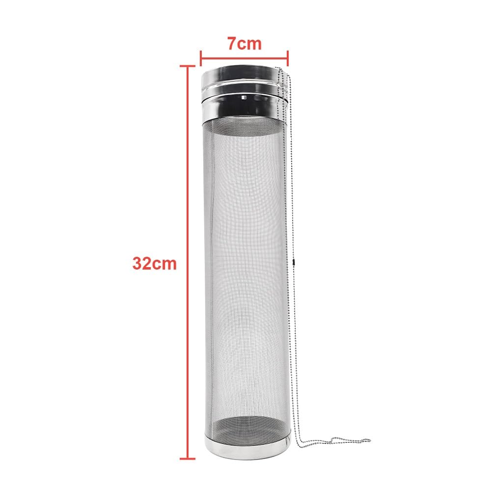 Tubo de filtro de lúpulo de acero inoxidable 304 (1 unidad), 7 cm x 32 cm, con cadena de 40 cm for lúpulo seco y elaboración casera de cerveza.