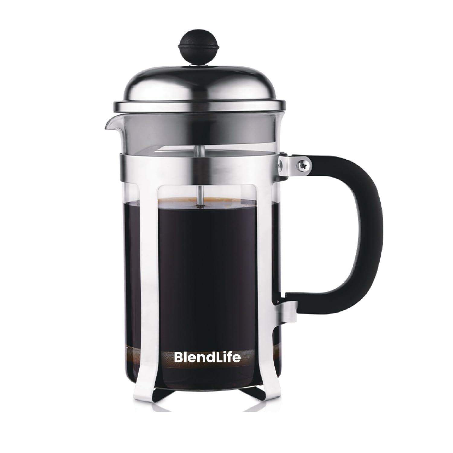 French Press Coffee Maker | 600ml Borosilicate Glass Carafe with 4-Level Filtration | Stainless Steel Plunger for Rich, Smooth Coffee | Brews 1-2 Cups in 3 Minutes | Durable & Stylish