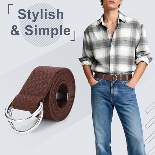 Image of WHIPPY Mens Canvas Belt with Metal Double D-ring 1 1 /2 inch Wide Plus Size Unisex Web Cloth Casual Belt for Jeans Pants