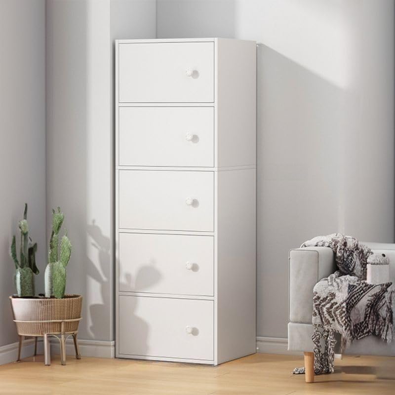 Image of 5-Door Morden Wooden Collapsible Wardrobe for Storage /Space Saving Wooden Wardrobe with Doors /Collpsible Storage Organiser /Living Room -Mapple (White, 5 Layer)