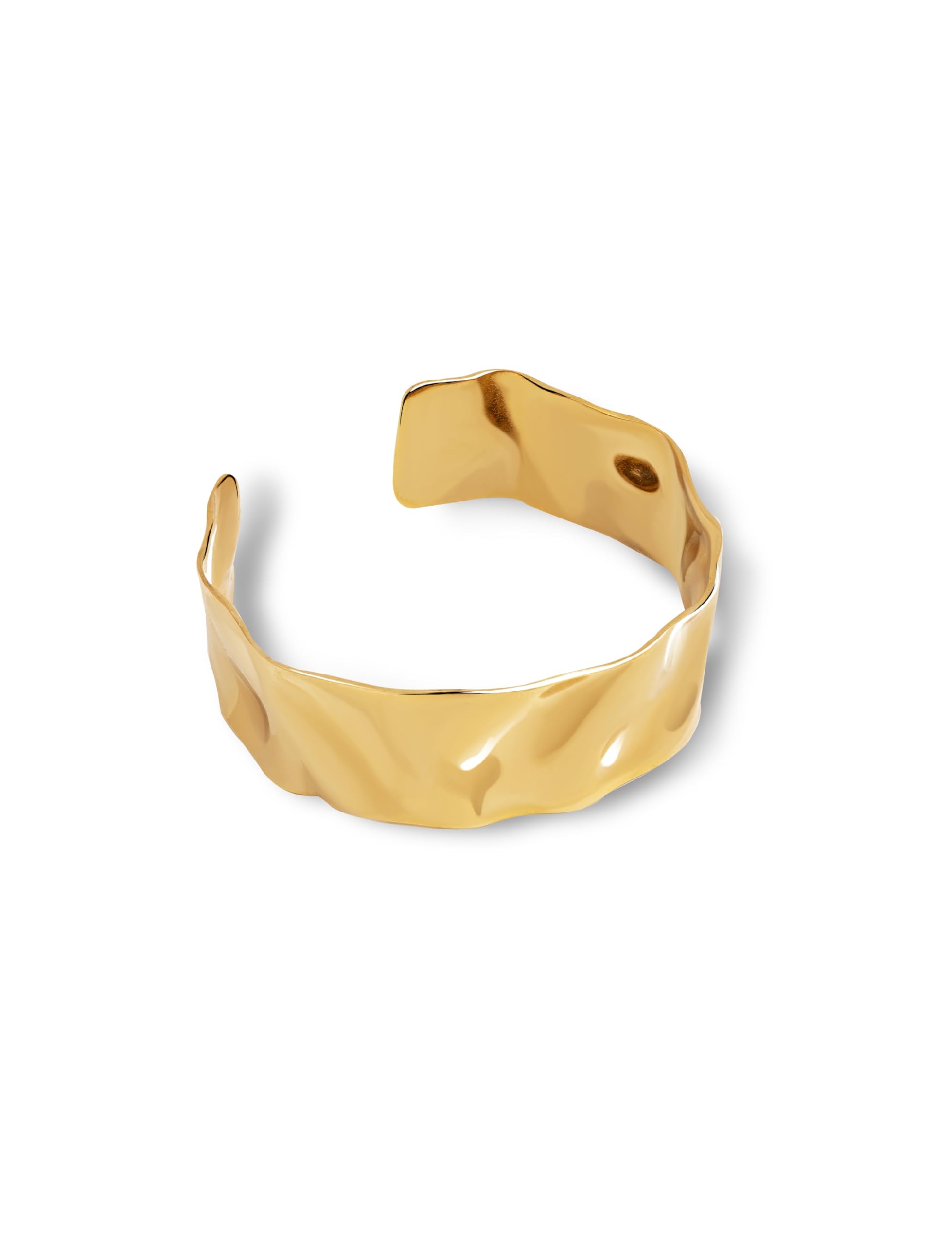 SINGULARU Brazalete Marea. Acero con Acabado en Baño Oro de 18Kt. Pulsera con Textura. Joyas para Mujer