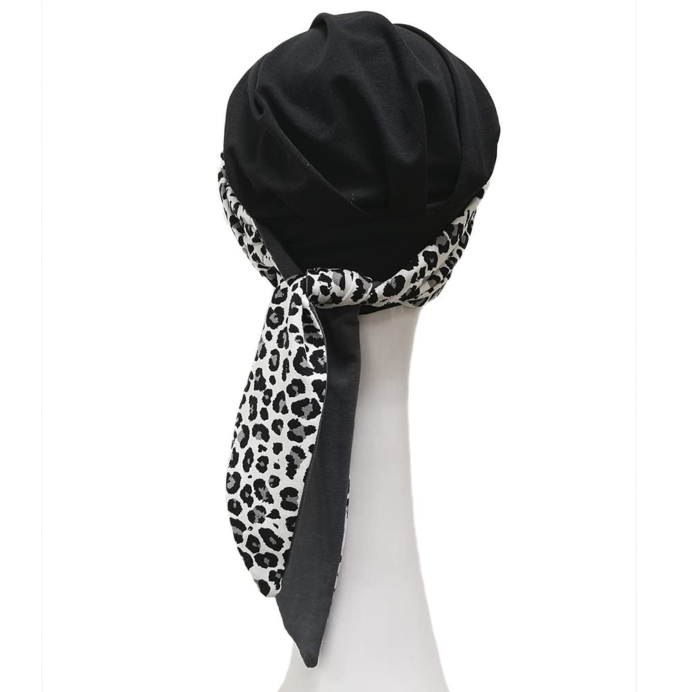 CAREBELL Fazzoletto Oncologico Smooth/Design Leopard Grey/Tessuto di Bambù/Pelle Sensibile/Perdita di Capelli/Preformato/Senza Cuciture Interni/Certificato Oeko-Tex