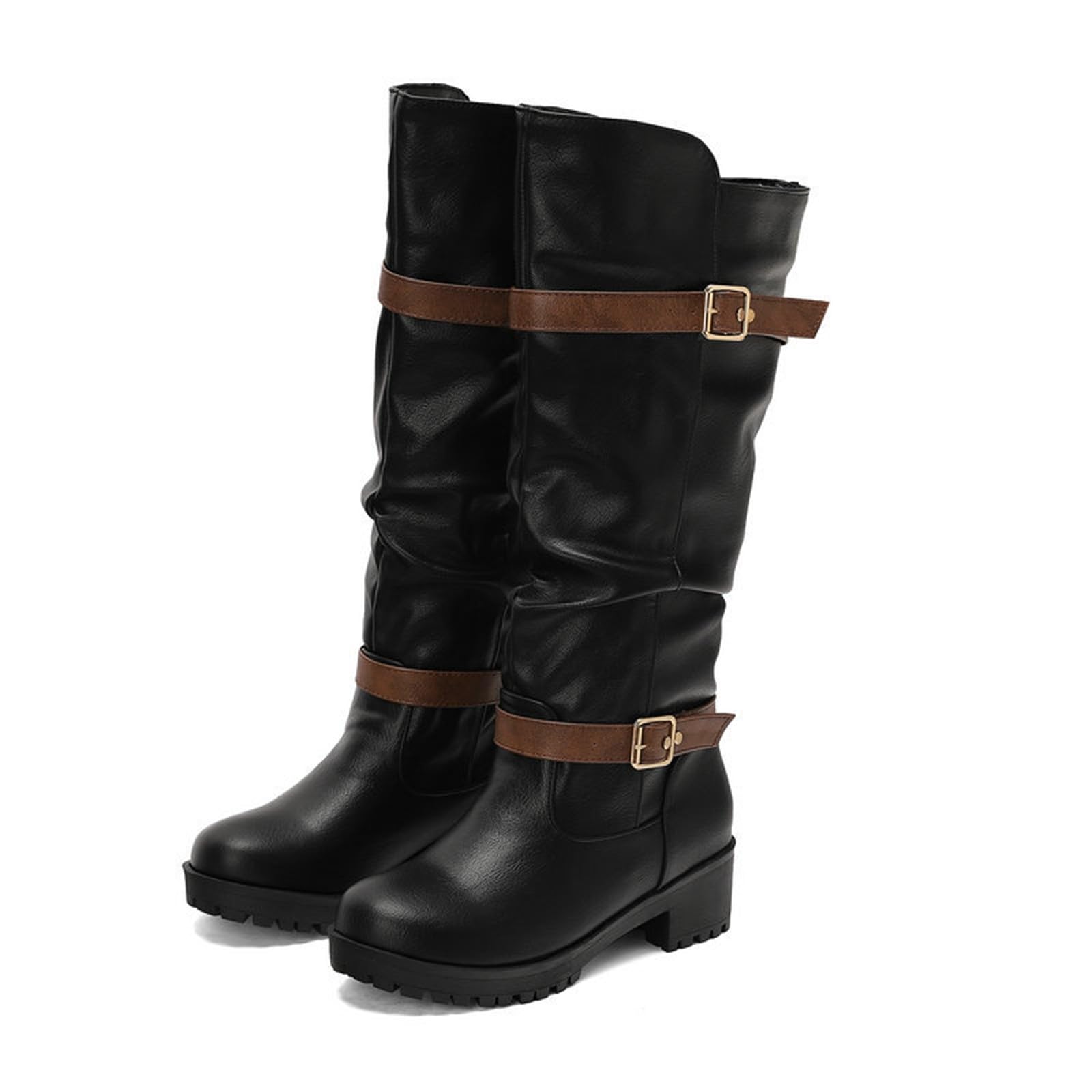 Stivali da equitazione alti con tacco basso e risvolto in stile inglese, calzatura al ginocchio per donna, autunno/inverno, suola spessa