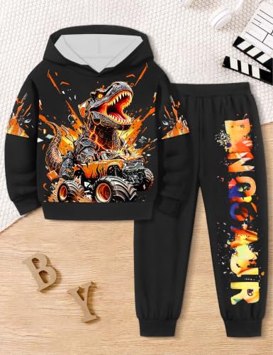 Image of Toddler Boy Clothes Dinosaur Printed Hoodies Long Sleeve Pant Sets