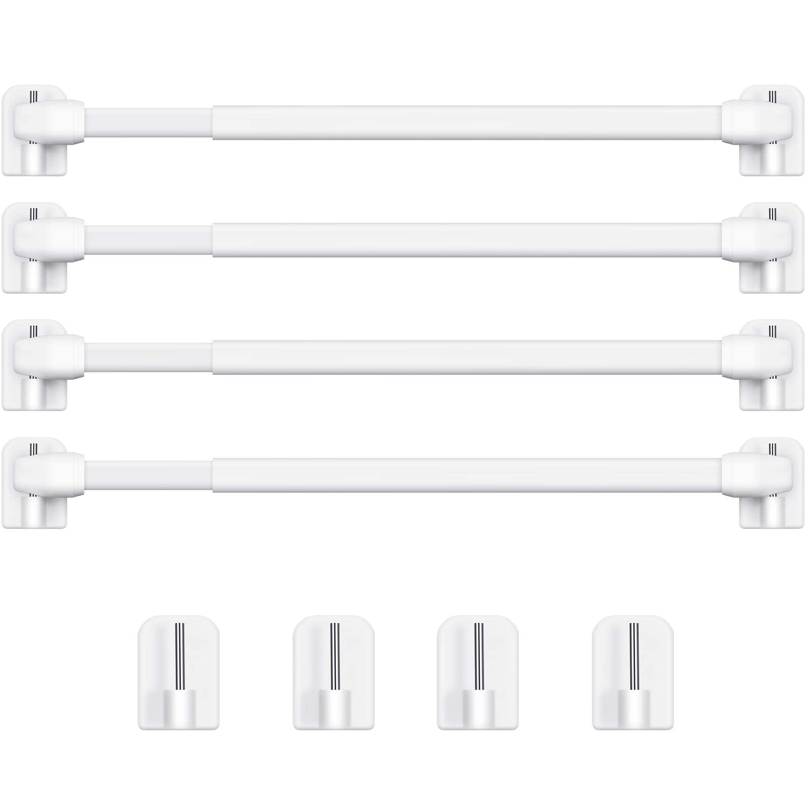 MAKINGTEC Extendable Curtain Rod, Cupboard Bars Tensions Rod Adjustable 4 Plastic Curtain Rod with 12 Pcs Self Adhesive Hooks for Home Bathroom Supply (White)