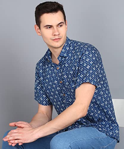 Image of BLOCKS OF INDIA Cotton Hand Block Print Half Sleeves Summer Shirt for Men